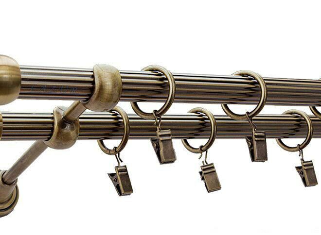 Karnisz KULA Antyk Mosiądz, Podwójny 19 + 19 rura ryflowana - 480 cm