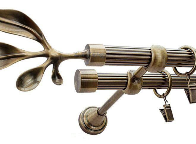 Karnisz BAWARO Antyk Mosiądz, Podwójny 19 + 19 rura ryflowana - 480 cm