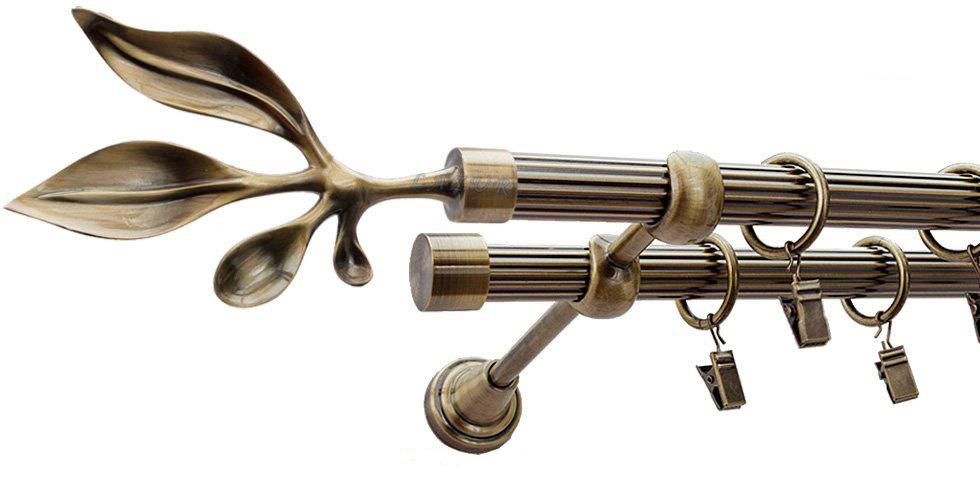 Karnisz BAWARO Antyk Mosiądz, Podwójny 19 + 19 rura ryflowana - 480 cm