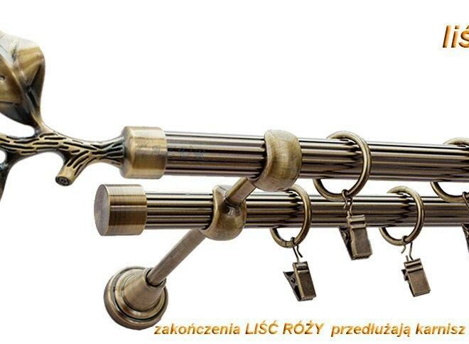 Alternative view of Karnisz LIŚĆ RÓŻY Antyk Mosiądz, Podwójny 19 + 19 rura ryflowana - 480 cm
