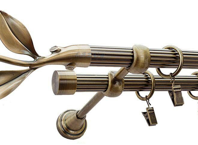 Karnisz LISTEK Antyk Mosiądz, Podwójny 19 + 19 rura ryflowana - 480 cm