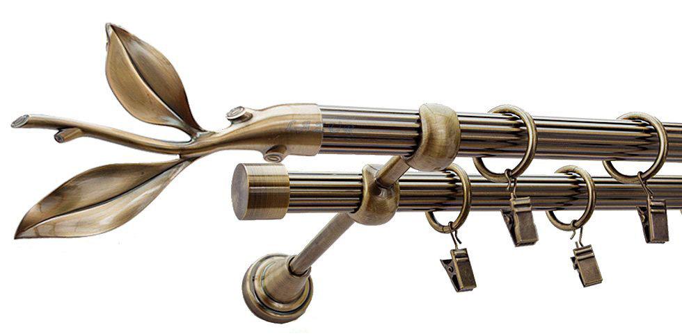 Karnisz LISTEK Antyk Mosiądz, Podwójny 19 + 19 rura ryflowana - 240 cm