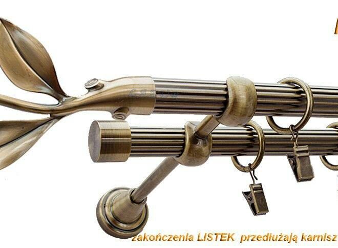 Alternative view of Karnisz LISTEK Antyk Mosiądz, Podwójny 19 + 19 rura ryflowana - 480 cm
