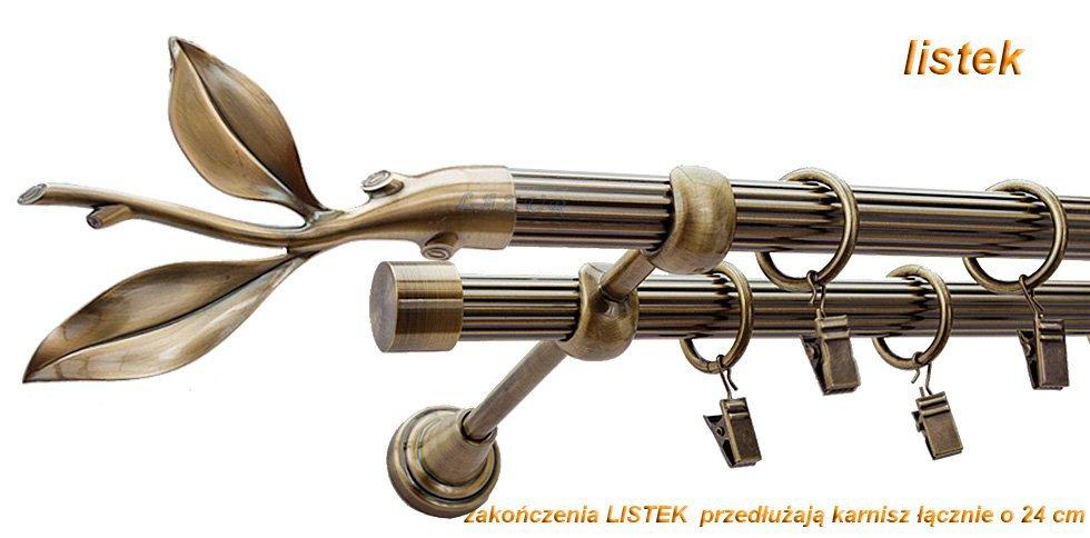 Karnisz LISTEK Antyk Mosiądz, Podwójny 19 + 19 rura ryflowana - 240 cm - obrazek 2
