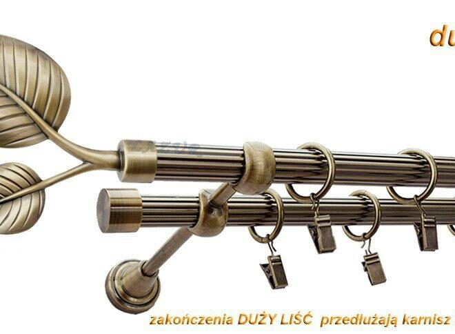 Alternative view of Karnisz DUŻY LIŚĆ Antyk Mosiądz, Podwójny 19 + 19 rura ryflowana - 480 cm