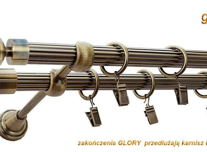 Alternative view of Karnisz GLORY Antyk Mosiądz, Podwójny 19 + 19 rura ryflowana - 480 cm