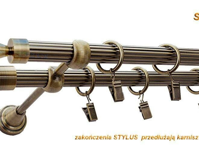 Alternative view of Karnisz STYLUS Antyk Mosiądz, Podwójny 19 + 19 rura ryflowana - 480 cm