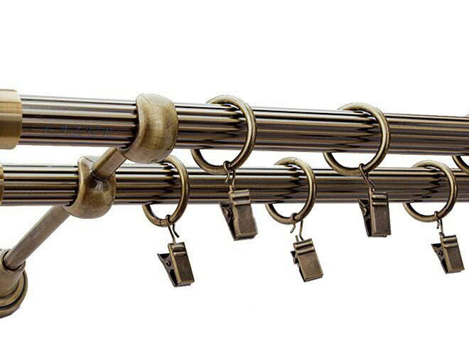 Karnisz ZAŚLEPKA Antyk Mosiądz, Podwójny 19 + 19 rura ryflowana - 480 cm