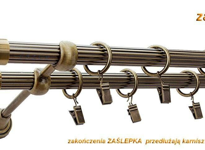Alternative view of Karnisz ZAŚLEPKA Antyk Mosiądz, Podwójny 19 + 19 rura ryflowana - 480 cm