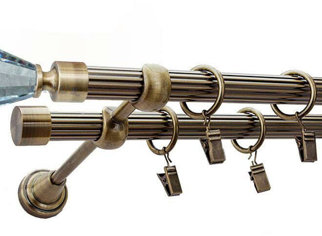 Karnisz FAON Antyk Mosiądz, Podwójny 19 + 19 rura ryflowana - 480 cm