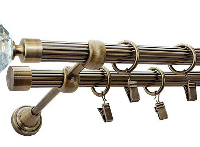 Karnisz PARYS Antyk Mosiądz, Podwójny 19 + 19 rura ryflowana - 480 cm