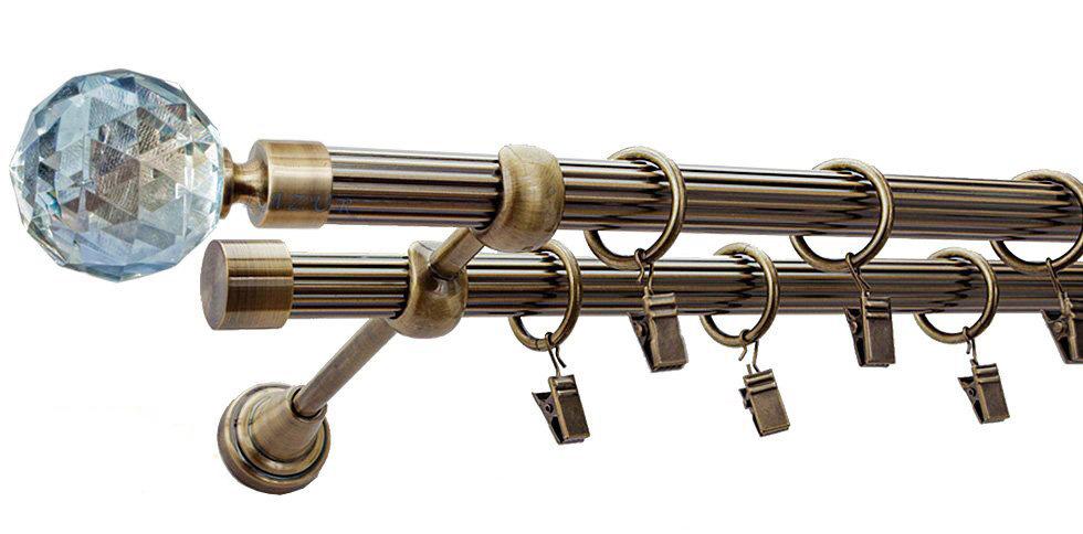 Karnisz PARYS Antyk Mosiądz, Podwójny 19 + 19 rura ryflowana - 400 cm