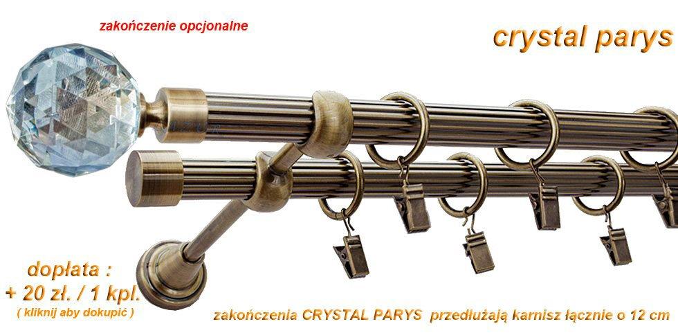Karnisz PARYS Antyk Mosiądz, Podwójny 19 + 19 rura ryflowana - 400 cm - obrazek 2