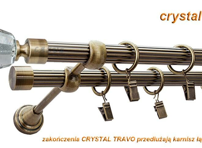 Alternative view of Karnisz TRAVO Antyk Mosiądz, Podwójny 19 + 19 rura ryflowana - 480 cm