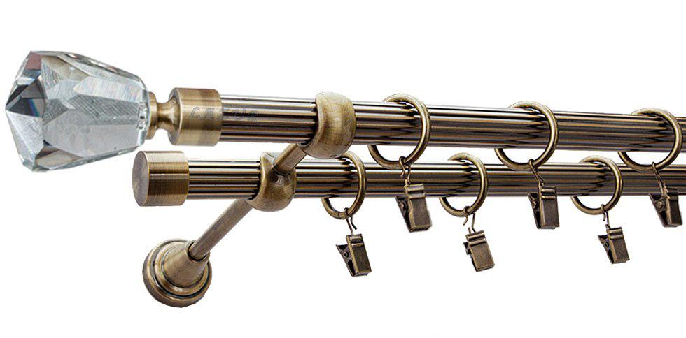 Karnisz TRAVO Antyk Mosiądz, Podwójny 19 + 19 rura ryflowana - 400 cm