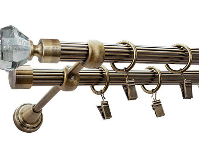 Karnisz VENETO Antyk Mosiądz, Podwójny 19 + 19 rura ryflowana - 480 cm