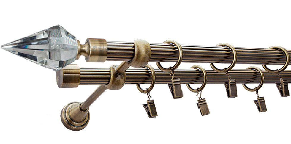 Karnisz VENETO Antyk Mosiądz, Podwójny 19 + 19 rura ryflowana - 320 cm