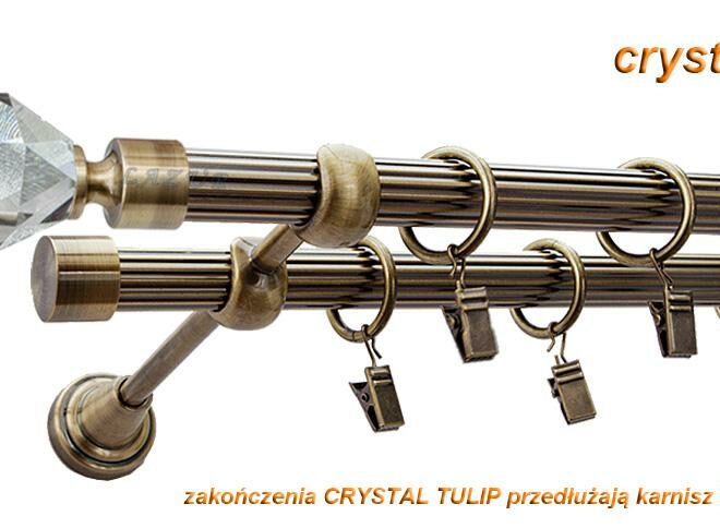Alternative view of Karnisz TULIP Antyk Mosiądz, Podwójny 19 + 19 rura ryflowana - 480 cm