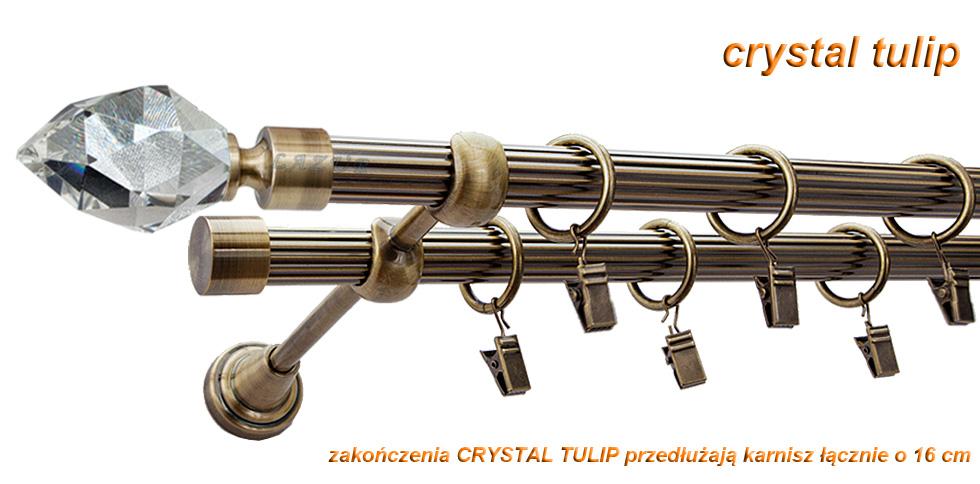 Karnisz TULIP Antyk Mosiądz, Podwójny 19 + 19 rura ryflowana - 240 cm - obrazek 2