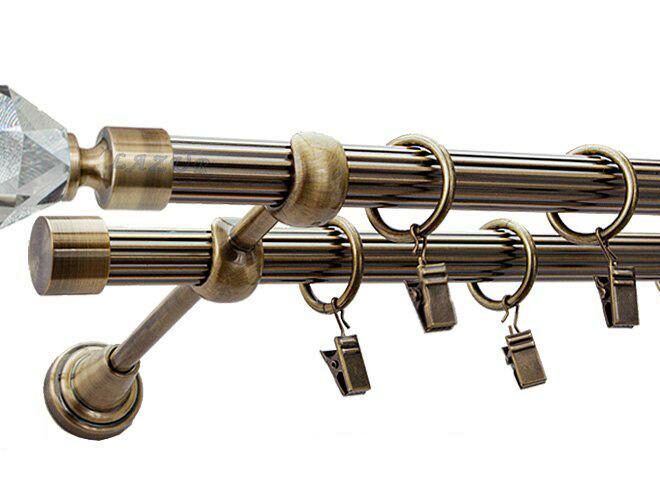 Karnisz TULIP Antyk Mosiądz, Podwójny 19 + 19 rura ryflowana - 480 cm