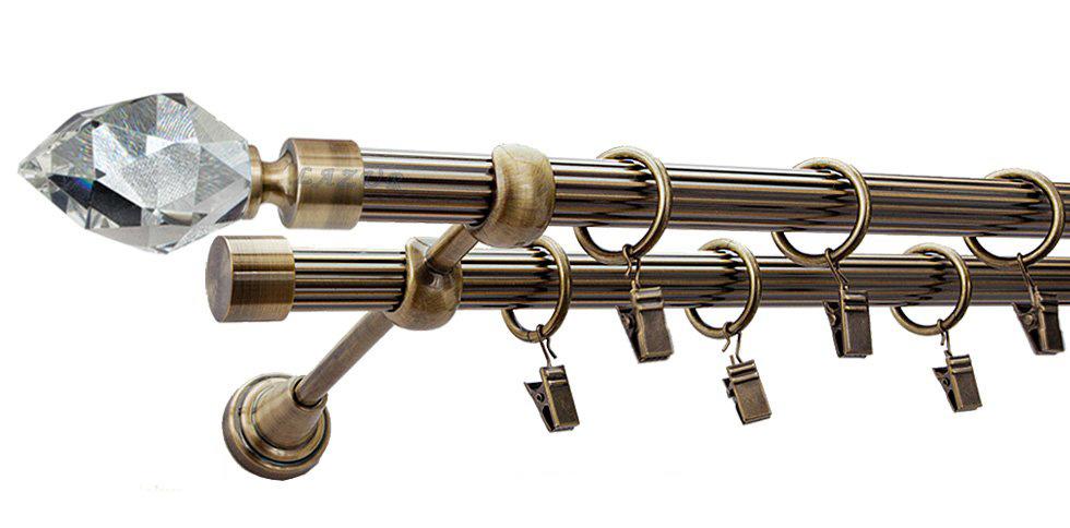 Karnisz TULIP Antyk Mosiądz, Podwójny 19 + 19 rura ryflowana - 240 cm