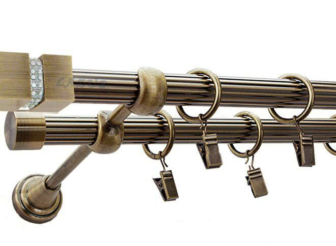 Karnisz FOSSI Antyk Mosiądz, Podwójny 19 + 19 rura ryflowana - 480 cm