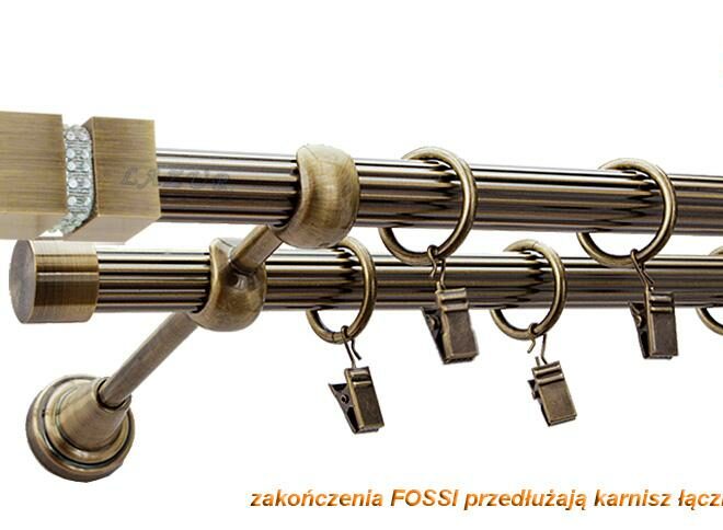 Alternative view of Karnisz FOSSI Antyk Mosiądz, Podwójny 19 + 19 rura ryflowana - 480 cm