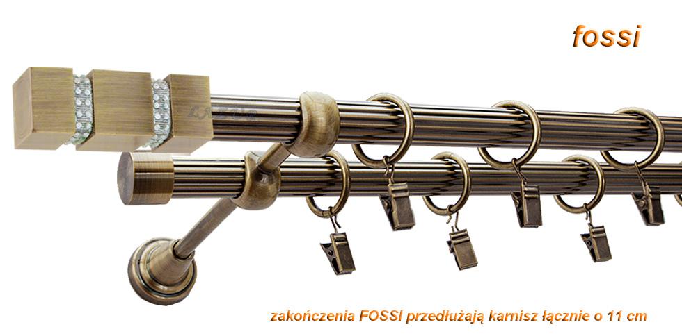 Karnisz FOSSI Antyk Mosiądz, Podwójny 19 + 19 rura ryflowana - 200 cm - obrazek 2