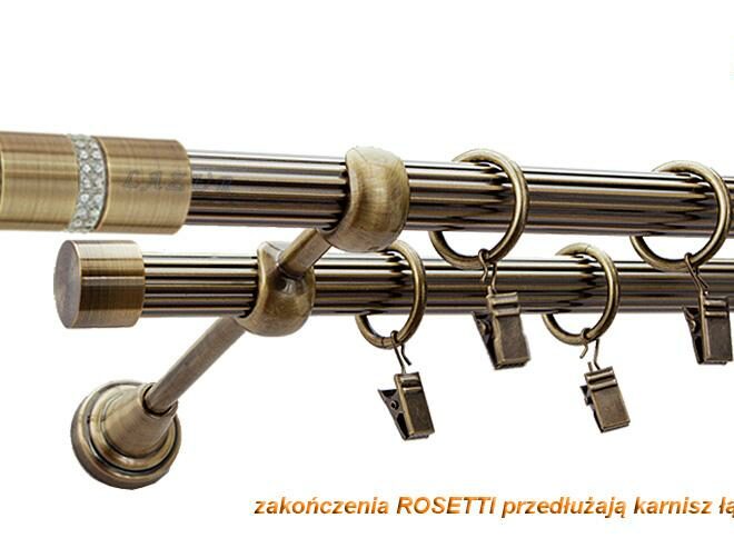 Alternative view of Karnisz ROSETTI Antyk Mosiądz, Podwójny 19 + 19 rura ryflowana - 480 cm