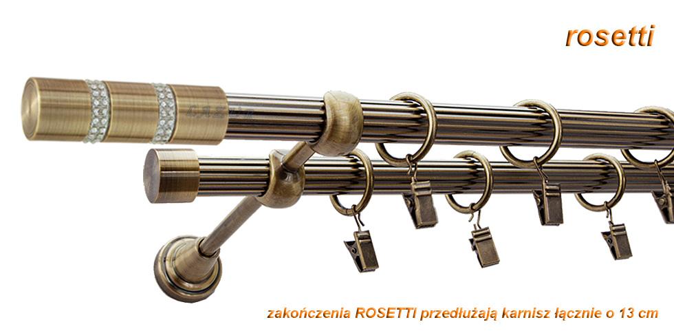 Karnisz ROSETTI Antyk Mosiądz, Podwójny 19 + 19 rura ryflowana - 480 cm - obrazek 2