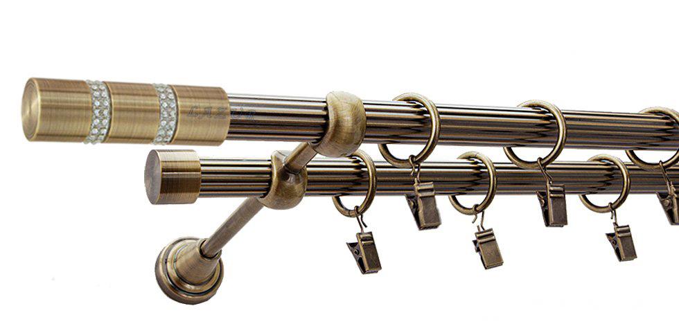 Karnisz ROSETTI Antyk Mosiądz, Podwójny 19 + 19 rura ryflowana - 480 cm