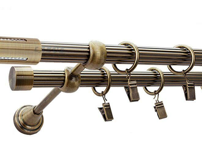 Karnisz LANSO Antyk Mosiądz, Podwójny 19 + 19 rura ryflowana - 480 cm