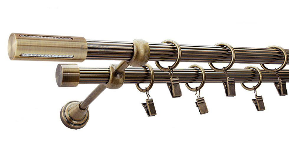 Karnisz LANSO Antyk Mosiądz, Podwójny 19 + 19 rura ryflowana - 480 cm