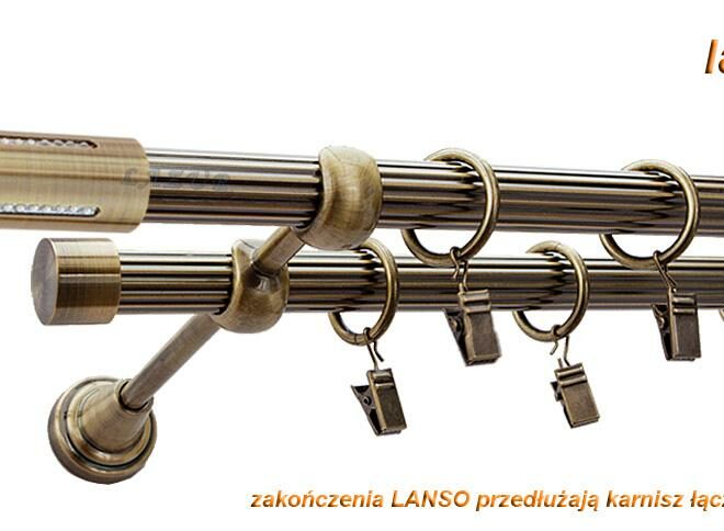 Alternative view of Karnisz LANSO Antyk Mosiądz, Podwójny 19 + 19 rura ryflowana - 480 cm