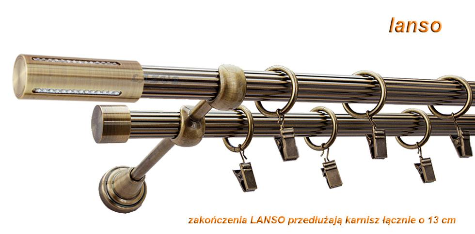 Karnisz LANSO Antyk Mosiądz, Podwójny 19 + 19 rura ryflowana - 480 cm - obrazek 2