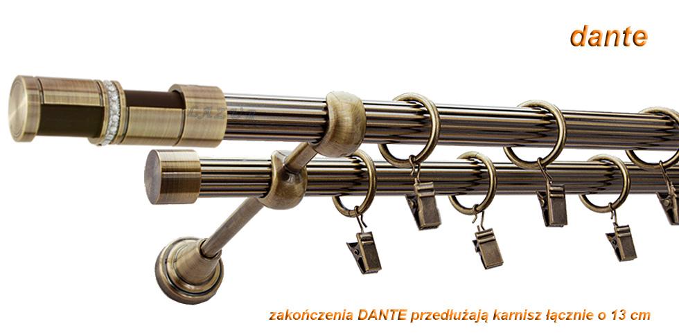 Karnisz DANTE Antyk Mosiądz, Podwójny 19 + 19 rura ryflowana - 160 cm - obrazek 2