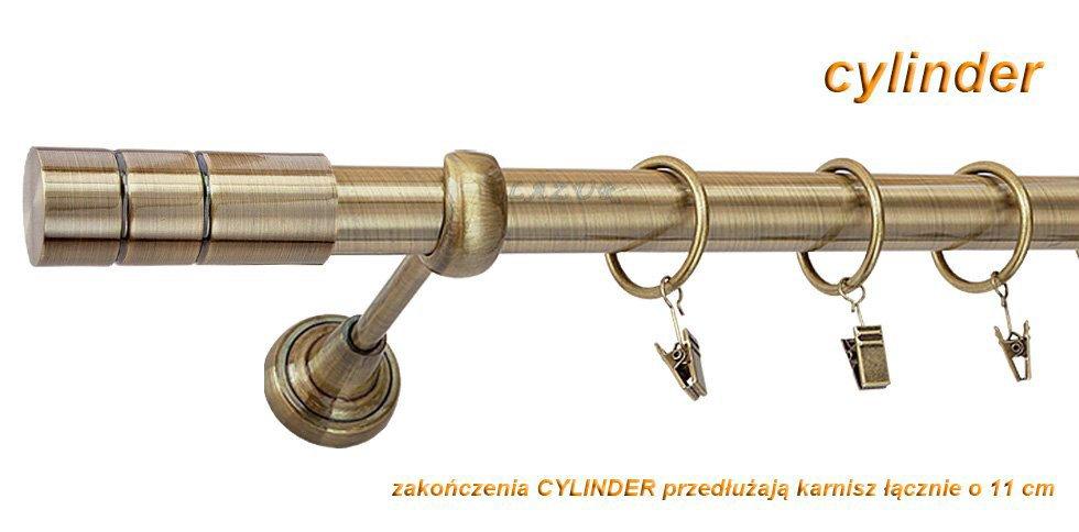 Karnisz CYLINDER Antyk Mosiądz, Pojedynczy 25 rura gładka - 360 cm - obrazek 3