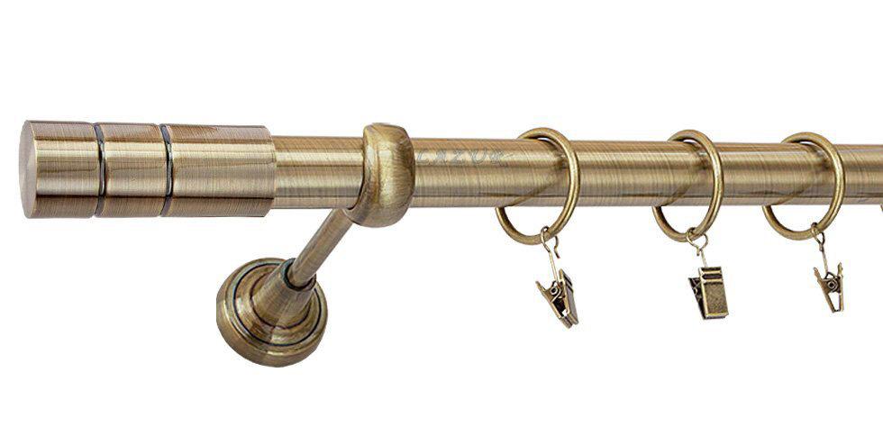 Karnisz CYLINDER Antyk Mosiądz, Pojedynczy 25 rura gładka - 360 cm