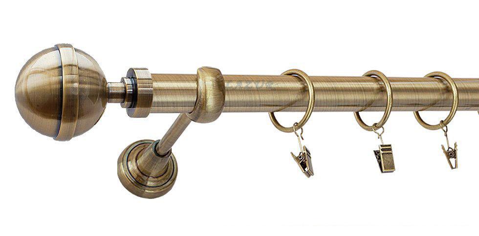 Karnisz KULA LUX Antyk Mosiądz, Pojedynczy 25 rura gładka - 400 cm