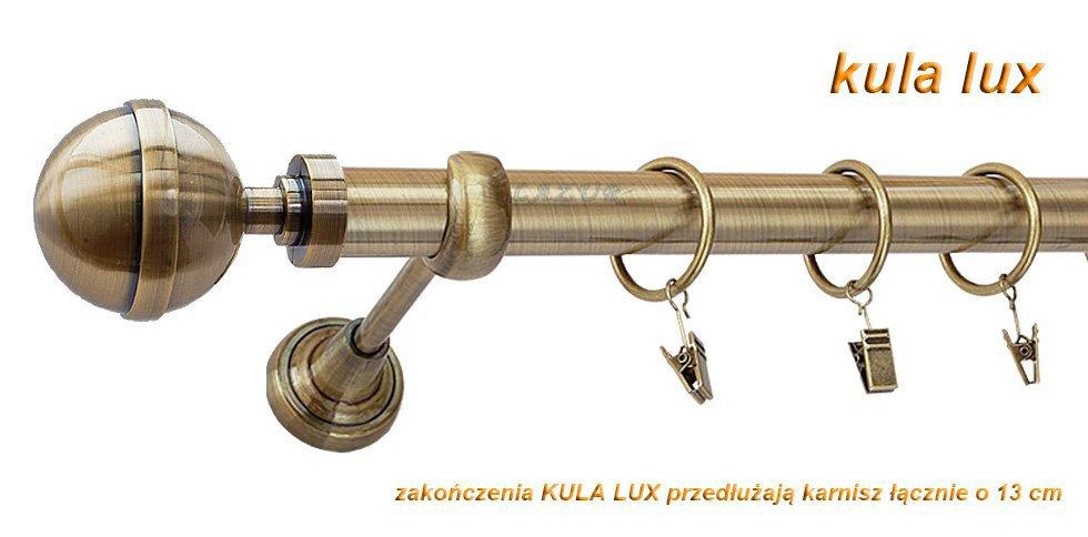 Karnisz KULA LUX Antyk Mosiądz, Pojedynczy 25 rura gładka - 400 cm - obrazek 3