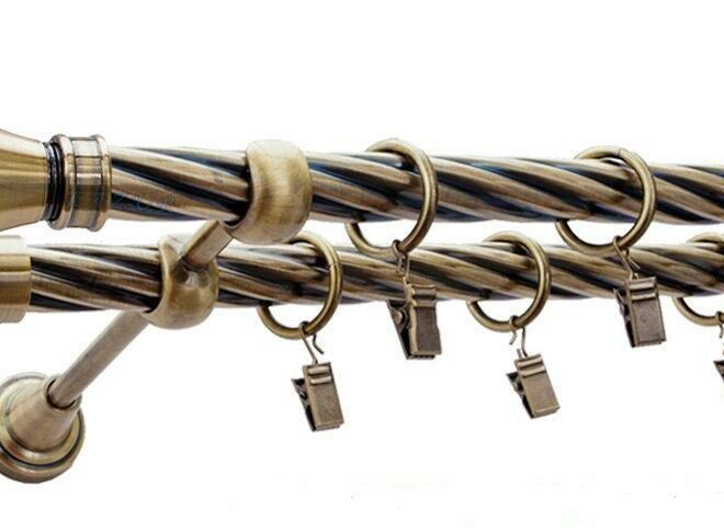 Karnisz LUXOR Antyk Mosiądz, Podwójny 19 + 19 rura skrętna - 480 cm