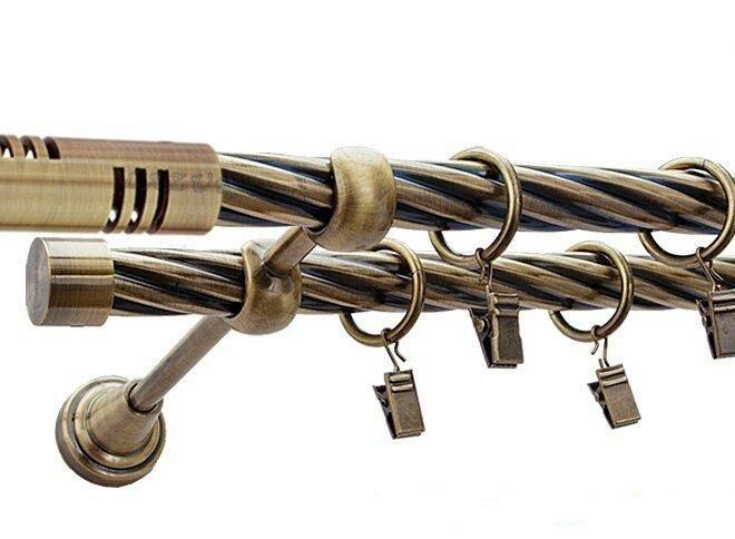 Karnisz ELIS Antyk Mosiądz, Podwójny 19 + 19 rura skrętna - 480 cm