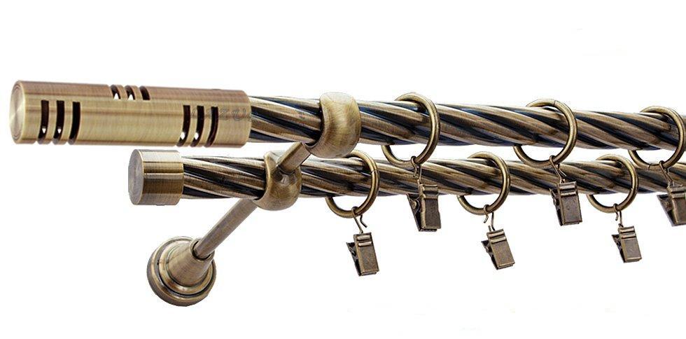 Karnisz ELIS Antyk Mosiądz, Podwójny 19 + 19 rura skrętna - 200 cm