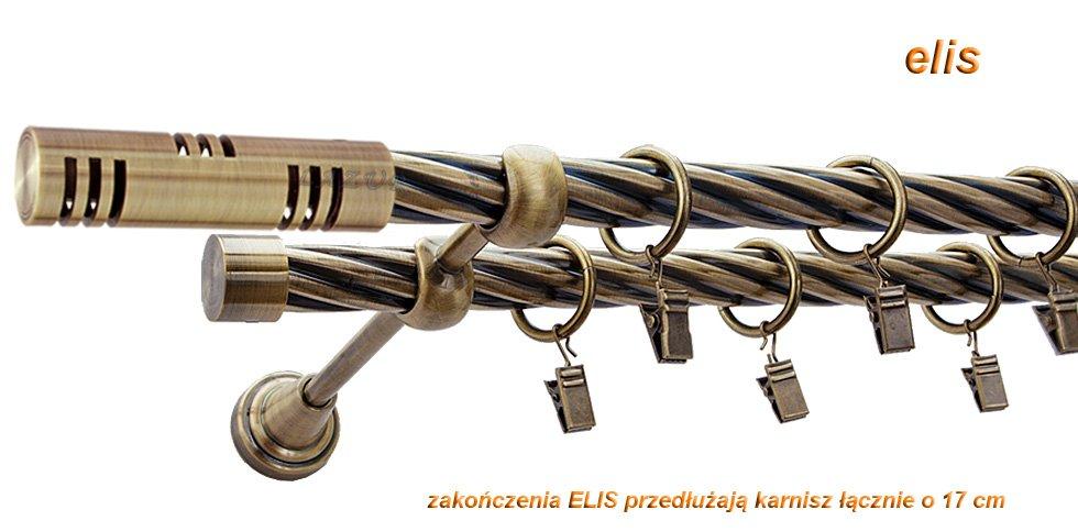 Karnisz ELIS Antyk Mosiądz, Podwójny 19 + 19 rura skrętna - 200 cm - obrazek 3