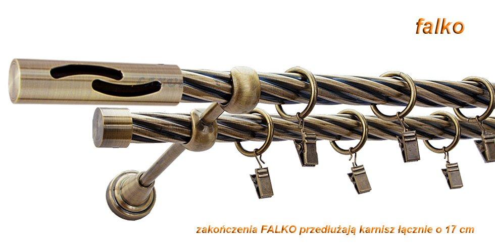 Karnisz FALKO Antyk Mosiądz, Podwójny 19 + 19 rura skrętna - 400 cm - obrazek 3