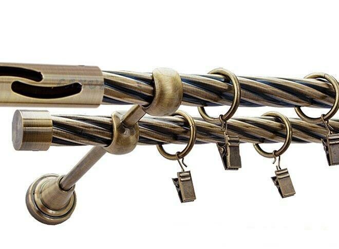 Karnisz FALKO Antyk Mosiądz, Podwójny 19 + 19 rura skrętna - 480 cm