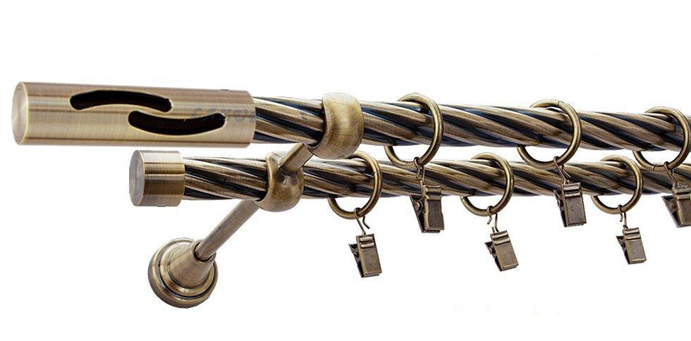 Karnisz FALKO Antyk Mosiądz, Podwójny 19 + 19 rura skrętna - 400 cm