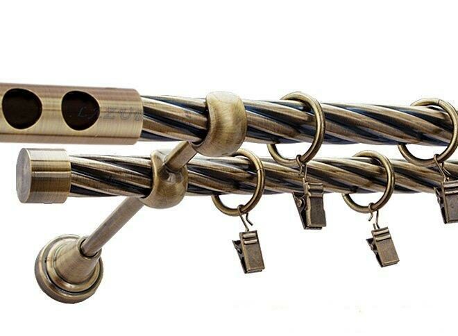 Karnisz DAWI Antyk Mosiądz, Podwójny 19 + 19 rura skrętna - 320 cm