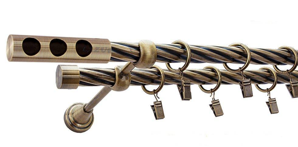 Karnisz DAWI Antyk Mosiądz, Podwójny 19 + 19 rura skrętna - 400 cm