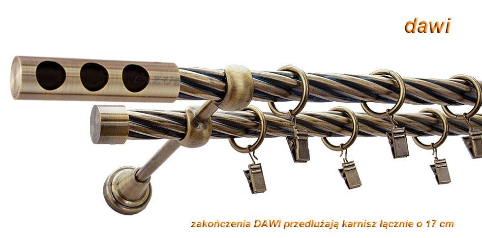 Karnisz DAWI Antyk Mosiądz, Podwójny 19 + 19 rura skrętna - 400 cm - obrazek 3